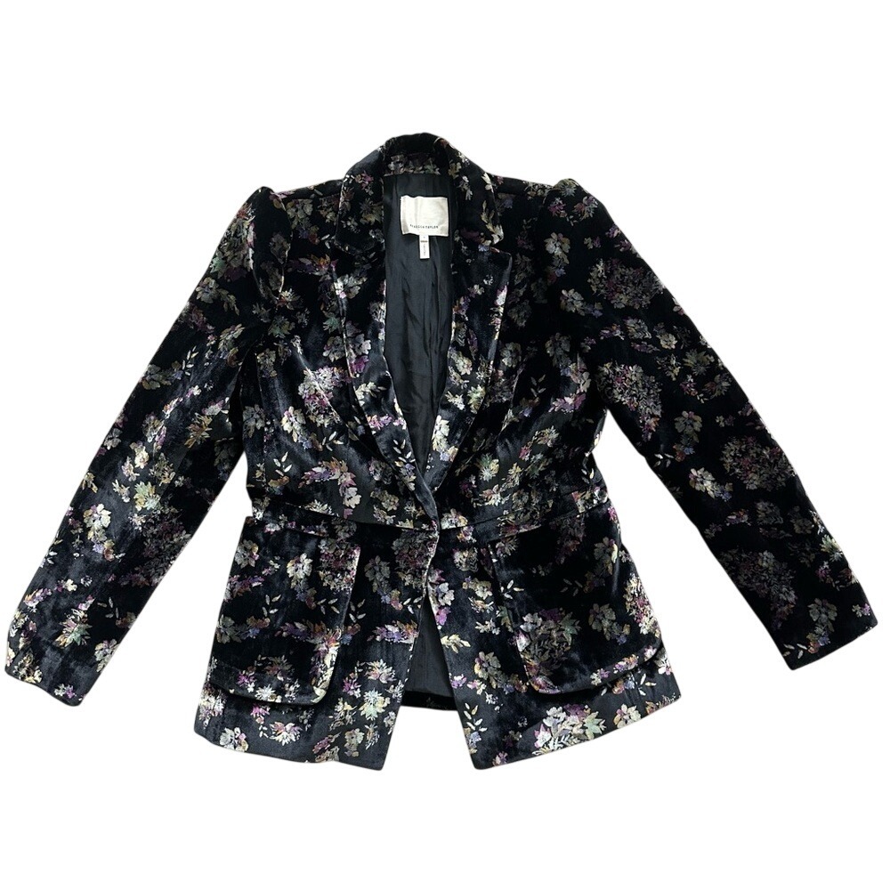 Rebecca Taylor Floral Print Velvet Blazer in Black - Size 4